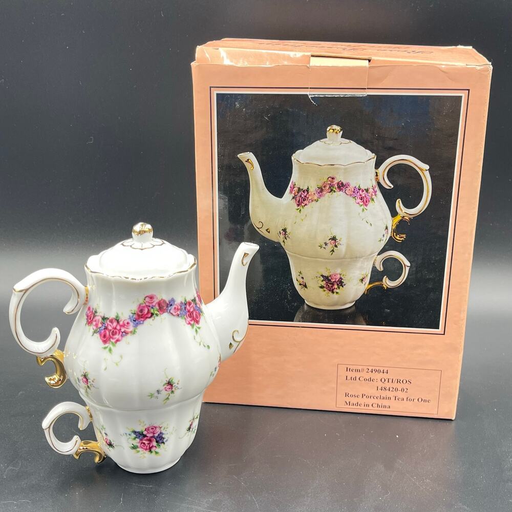 Rose Porcelain Tea for One Cup Pitcher Lid New